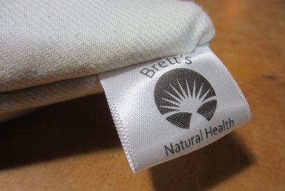My millet pillow tags with logo and 100% organic.