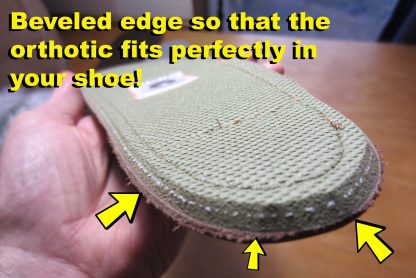 Leather orthotics beveled edge. Asheville NC orthotics - Burnsville NC orthotics - Buy the best leather arch supports!