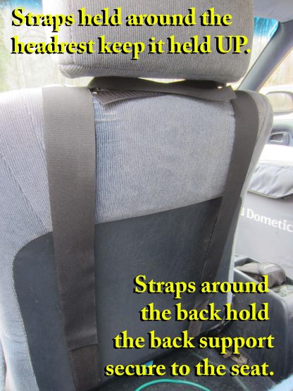 My back support for office chairs and car seats straps onto the seat.