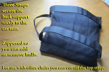My back support for office chairs and car seats straps onto the seat.